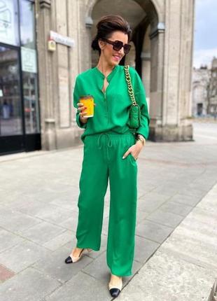 Топовий костюм, зелений піжамний костюм яскравий стиль zara