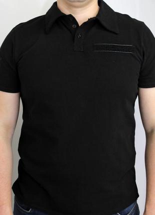 Футболка поло черная с липучками, полицейская футболка котон, тактическая рубашка под шевроны (размер xxl)