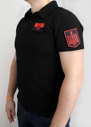 Футболка поло чорна з липучками, поліцейська футболка котон, тактична сорочка під шеврони (розмір xxl)3 фото