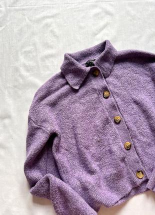 Кардиган фіолетовий на ґудзиках з коміром кофта фиолетовый на пуговицах с воротником тренд new look5 фото