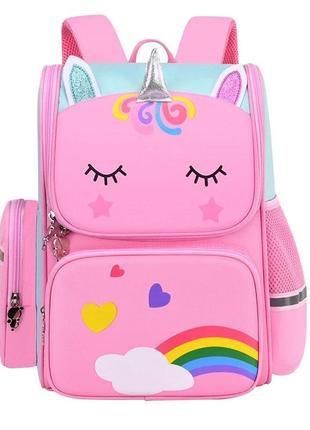 Школьный рюкзак, портфель, ранец единорог для девочек 1-5 класс, ортопедическая спинка - розовый