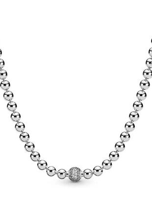 Серебрянное колье пандора бисер паве серебро 925 цепочка ожерелье
