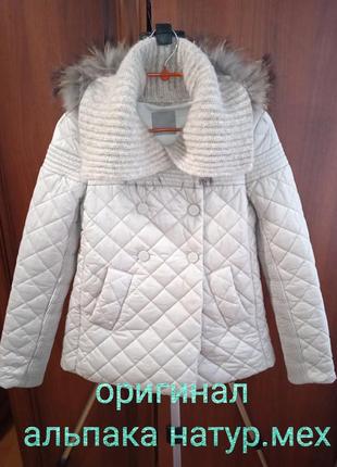 Pinko италия оригинал стеганая куртка с натуральным мехом и  альпакой1 фото