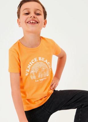 Футболка оранжевая детская на мальчика с пальмами 122 6-7 л