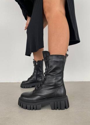 Стильні черевики,берці жіночі шкіряні зимові чорні (зима 2022-2023)2 фото