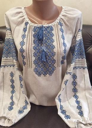 Стильна жіноча сорочка на сірому льоні. tm savchukvyshyvka ж-2301
