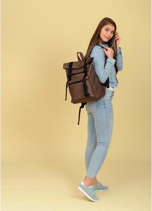 Жіночий рюкзак ролл коричневий нубук4 фото