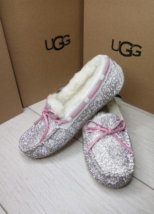 Ugg dakota moccasin pink drill угги женские мокасины cо стразами swarovski1 фото