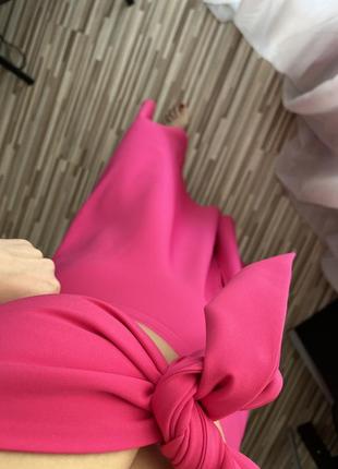 Костюм комплект рожевий фуксія топ спідниця з розрізом міді розовая фуксия миди юбка м л5 фото