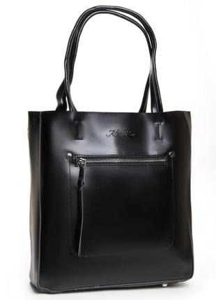 Женская кожаная сумка цвет чёрный / женская стильная сумка шоппер из натуральной кожи / классическая сумка