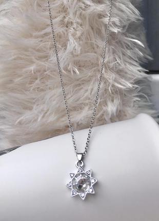 Ланцюжок ланцюг ланцюжок з кулоном підвіскою з підвіскою підвіска під срібло під срібло сонце сонце зірка зірка з камінням діамантами камінням