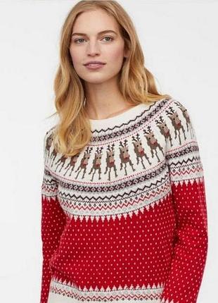 Новогодний тёплый свитер с оленями h&m fair isle 2
