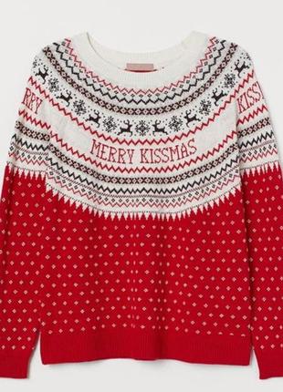 Новогодний тёплый свитер с оленями h&m fair isle1 фото