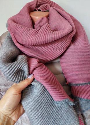 Кашемировый английский шарф двухсторонний (серо- розовый)studio hop