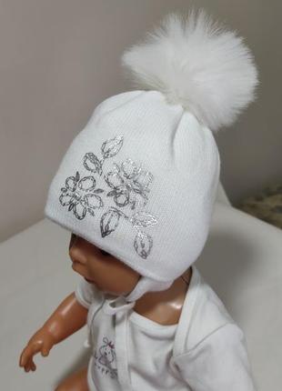 Белая зимняя шапка grans 36/38 для новорожденных2 фото