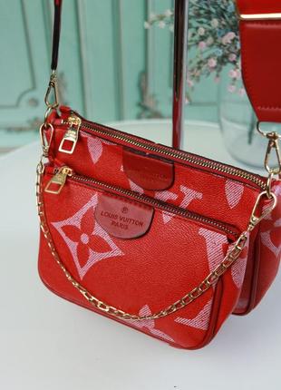 Яскрава червона сумочка під бренд яркая красная сумка с цепочкой и ремешком5 фото