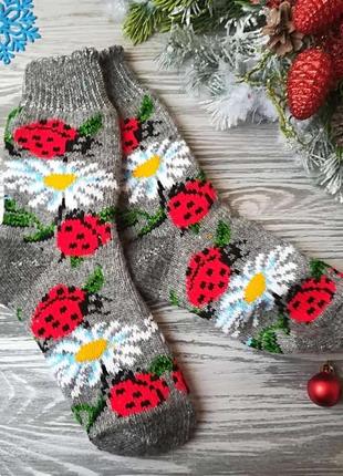Шкарпетки жіночі вовняні зимові новорічні на новий рік " сонечка на сірому " , нар. 38-43