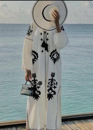 Платье туника с чёрной вышивкой коттон льон zara оригинал испания