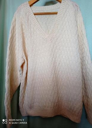 Р4. шерстяной базовый нарядный молочного цвета пуловер cвитер джемпер реглан шерсть