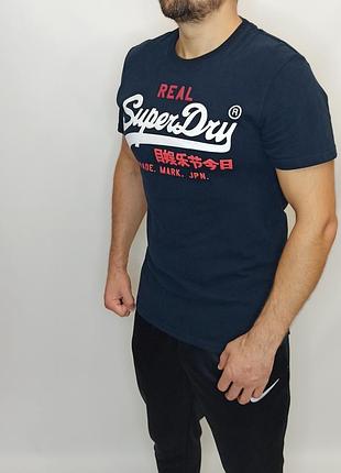 Футболка мужская синяя с принтом superdry размер - м