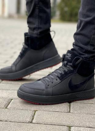 Зимние кожаные кроссовки на меху nike air force winter2 фото