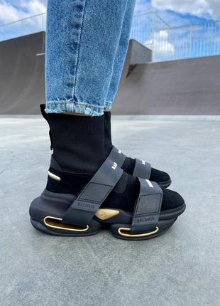 Черевики жіночі balmain b-bold sneakers black gold/ботинки женские балмайн б болд2 фото