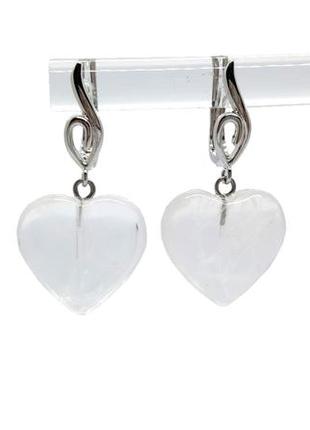 🌼💗 прозорі сережки із підвісками "сердця" натуральний камінь кришталь2 фото