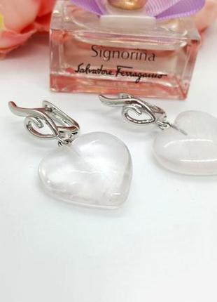 🌼💗 прозорі сережки із підвісками "сердця" натуральний камінь кришталь5 фото