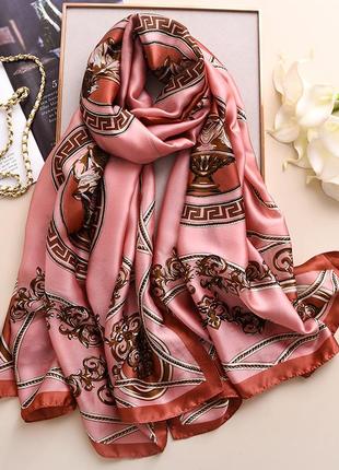 Шелковый шарф женский розово-пудровый элегантный 180*90 см