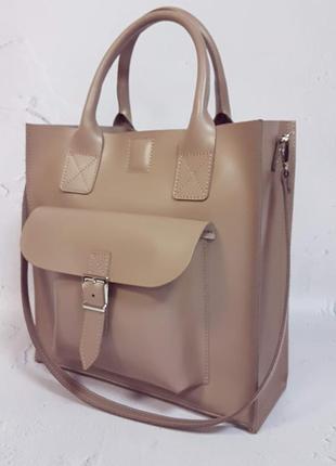 Жіноча сумка шоппер, натуральна шкіра, латте матова1 фото