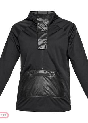Черная спортивная анорак куртка ветровка с карманом капюшоном молнией замком стрейч under armour1 фото