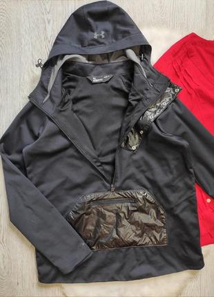 Черная спортивная анорак куртка ветровка с карманом капюшоном молнией замком стрейч under armour7 фото