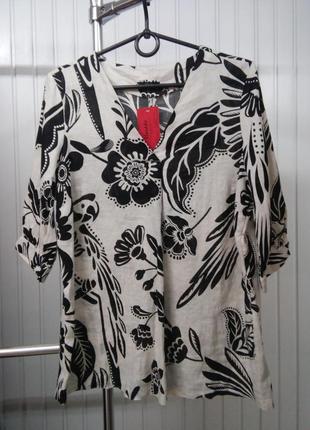 Шикарная льняная блузка рубашка в цветы