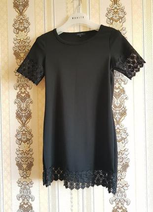 Стильное классическое чёрное платье, сукня, вставки кружево