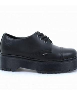 Туфлі черевики на платформі steel 101/als-cz3/b black leather platform plat stack knu стильний сталь2 фото