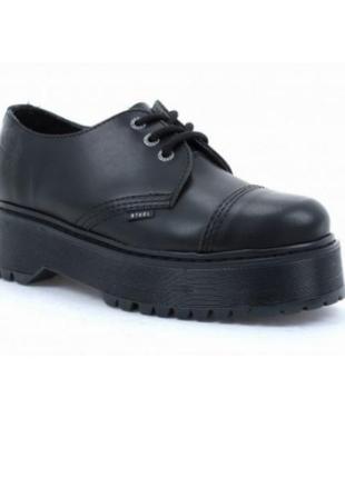 Туфлі черевики на платформі steel 101/als-cz3/b black leather platform plat stack knu стильний сталь5 фото