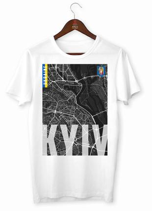 Біла Футболка з принтом "kyiv. київ. місто україни. карта зі супутника" push it