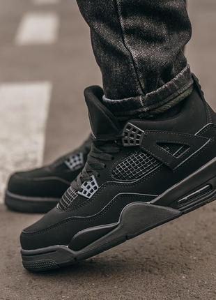 Мужские высокие кожаные кроссовки nike air jordan retro 4 black cat#найк