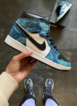 Мужские высокие кожаные кроссовки nike air jordan retro 1 high tie dye#найк