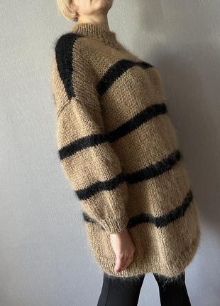 Обьемний светр джемпер у смужку із мохеру3 фото