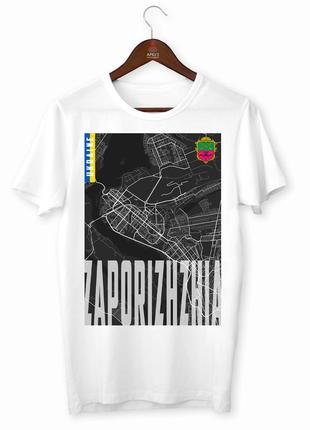 Біла Футболка з принтом "zaporizhzhia. запоріжжя. місто україни. карта зі супутника" push it