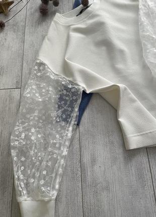 Білий світшот кофта блуза блузка органза свитер з об'ємними рукавами zara5 фото