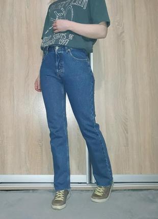 Синие плотные ровные прямые джинсы на болтах levis topshop mango2 фото