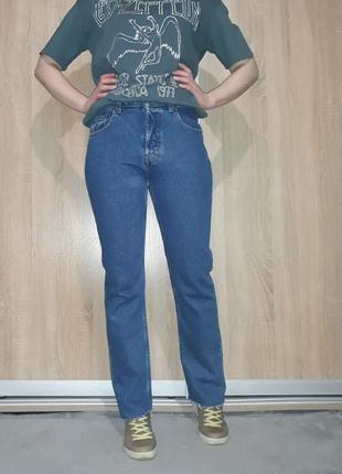 Синие плотные ровные прямые джинсы на болтах levis topshop mango5 фото