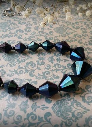 Вінтажне синє намисто з чешського скла винтаж синие бусы чешского стекла