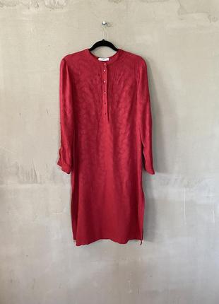 Платье-рубашка свободного кроя , прямое платье красное5 фото