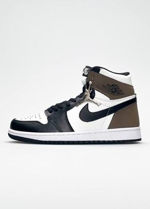 Мужские кроссовки nike air jordan  high black white khaki чоловічі кросівки nike