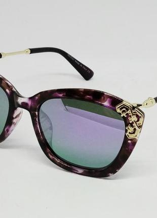 Gucci стильные женские солнцезащитные очки фиолетово зелёные зеркальные