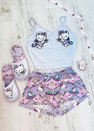 Шовкова піжама з принтом hello kitty2 фото