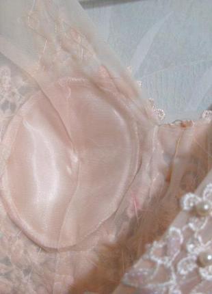 Плаття довге в підлогу весільне вечірнє рожеве розшите перлами, з шлейфом10 фото